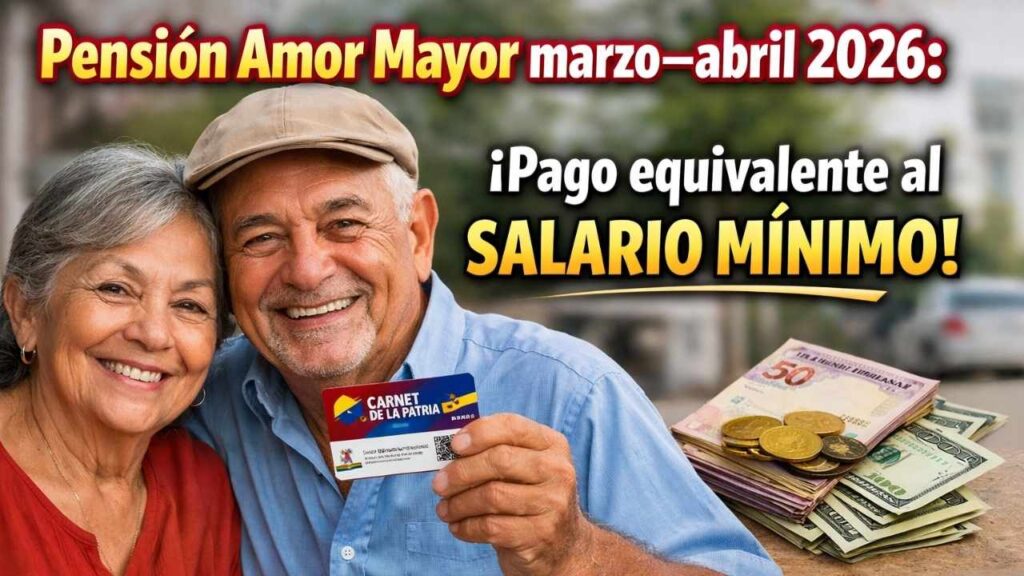 Pensión Amor Mayor marzo–abril 2026: pago equivalente al salario mínimo, cómo cobrar vía Carnet de la Patria