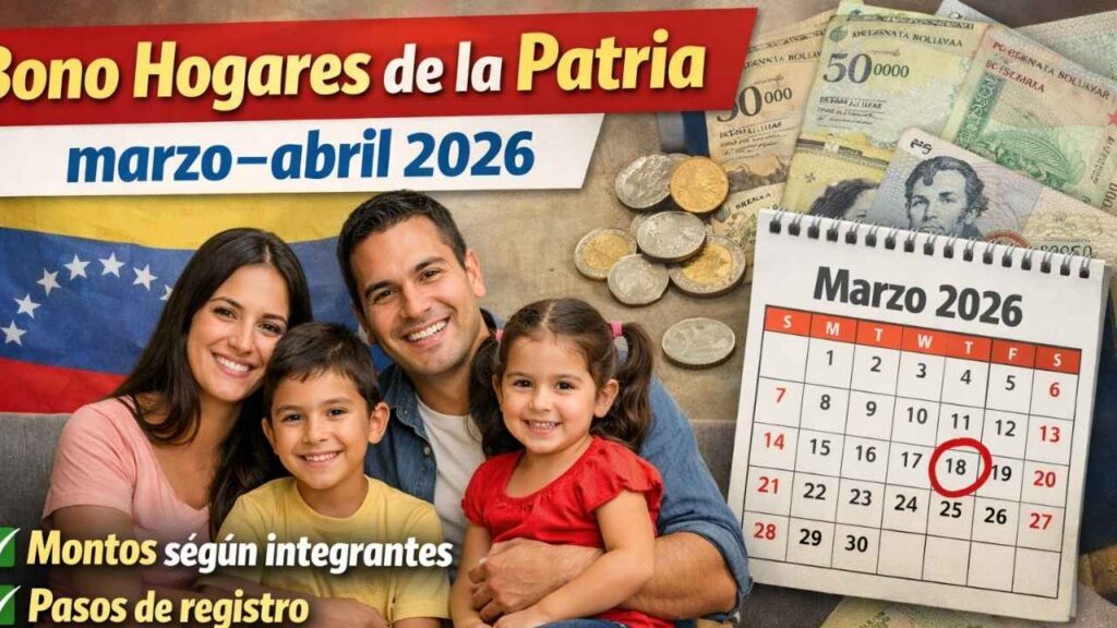 Bono Hogares de la Patria marzo–abril 2026: montos según integrantes, pasos de registro y calendario de abonos