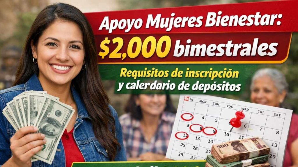Apoyo Mujeres Bienestar: $2,000 bimestrales, requisitos de inscripción y calendario de depósitos marzo–abril 2026
