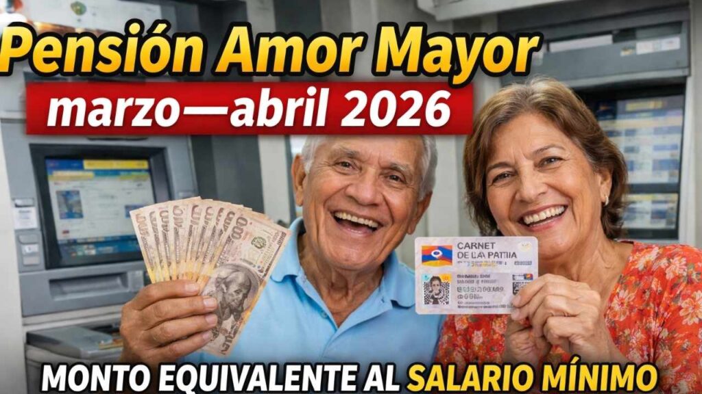 Pensión Amor Mayor marzo–abril 2026: monto equivalente al salario mínimo, cómo cobrar vía Carnet de la Patria