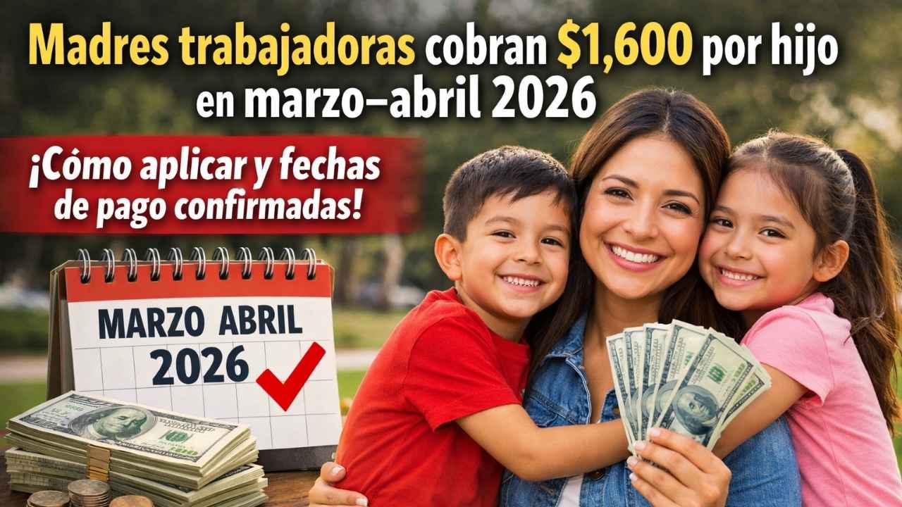 Madres trabajadoras cobran $1,600 por hijo en marzo–abril 2026: cómo aplicar y fechas de pago confirmadas