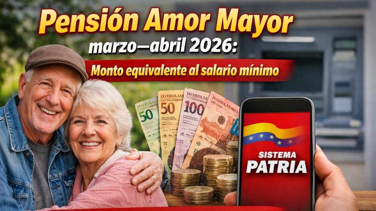 Pensión Amor Mayor marzo–abril 2026: monto equivalente al salario mínimo, cómo cobrar vía Sistema Patria